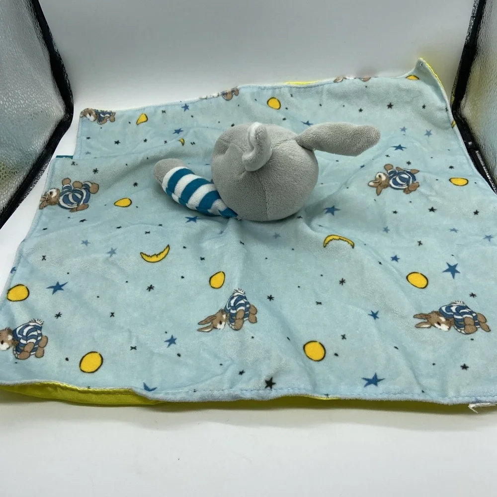 Goodnight‎ Moon Bunny Lovey Security Blanket Blue Yellow Plush Stars Moon Rabbit